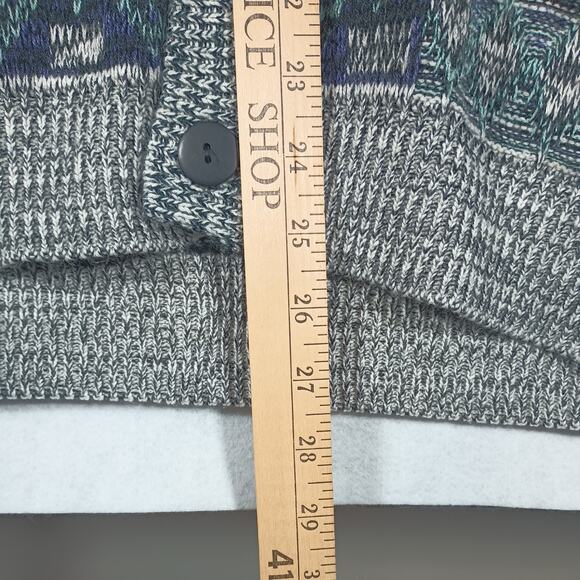 Vintage 80s Graphic Knit Deep V Cardigan Sweater, Large - Sweater Graphix - Picture 9 of 10